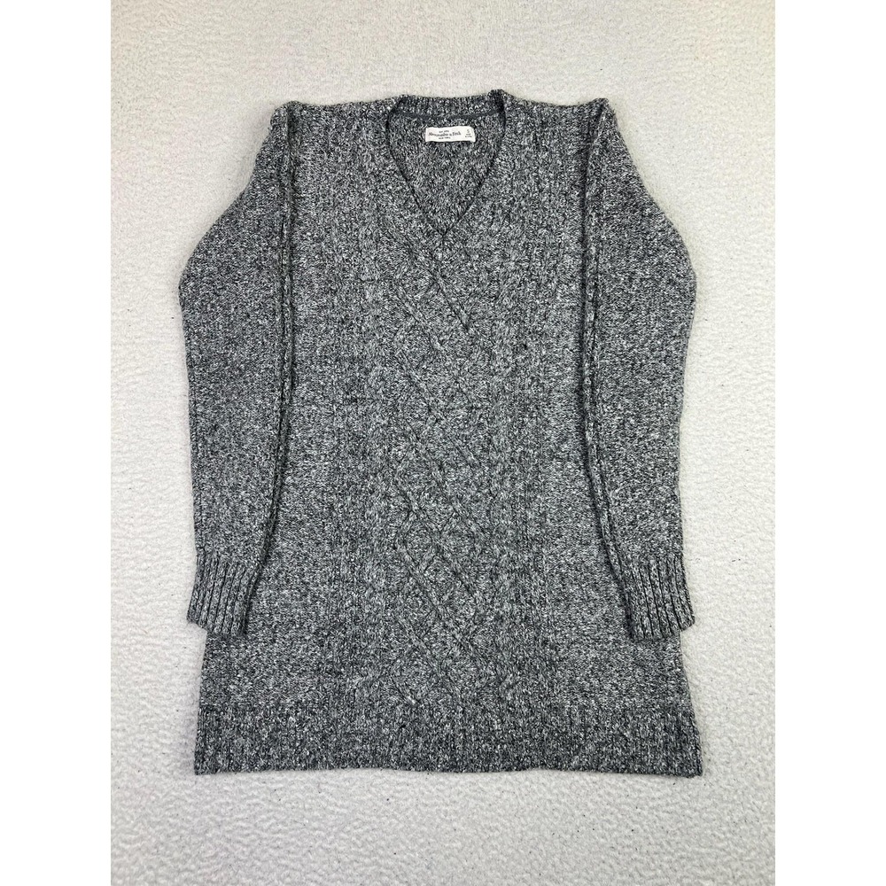 Abercrombie & Fitch Sweater Womens Small Gray V Neck Cable Knit Tunic Pullover